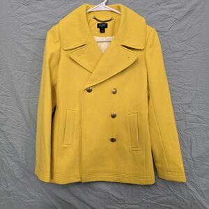 J Crew Sz 0 Yellow Double Breasted Wool Blend Coat Gold Buttons